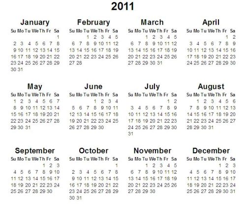 2011 Calendar Australia Printable