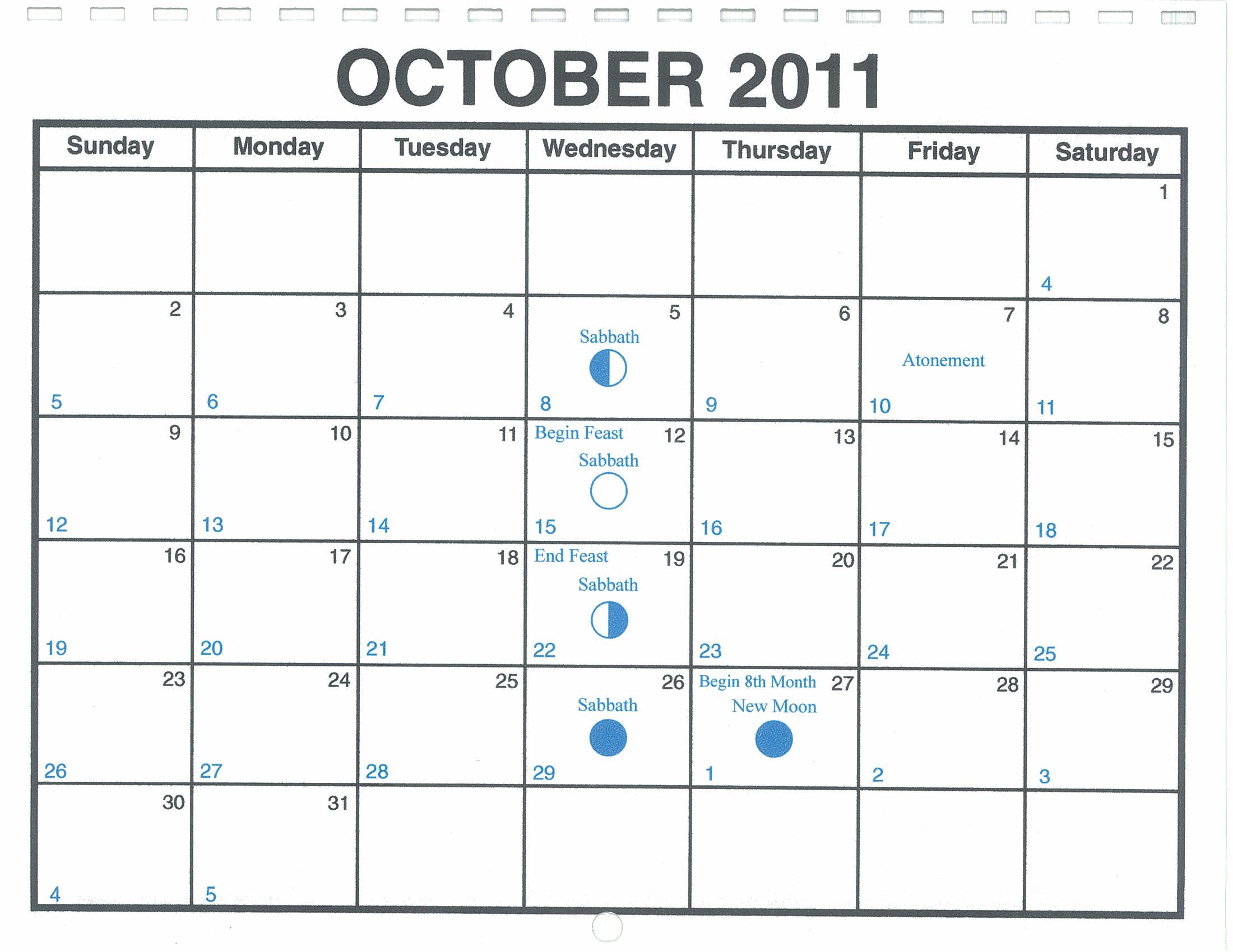 2011 Calendar October