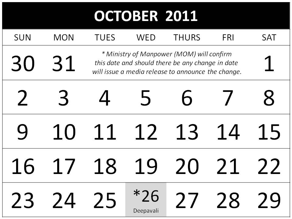 2011 Calendar October