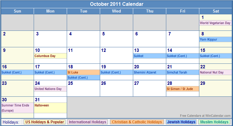 2011 Calendar October