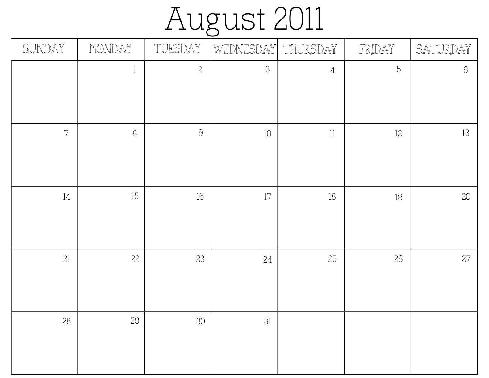 2011 Calendar Printable