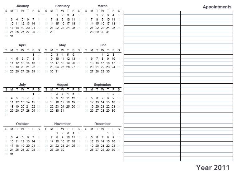 2011 Calendar Printable