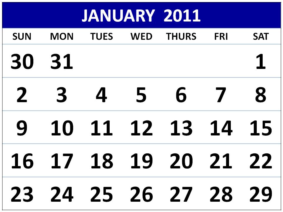 2011 Calendar Printable Monthly