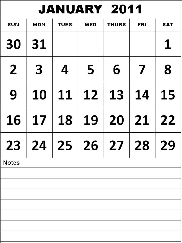 2011 Calendar Printable Monthly