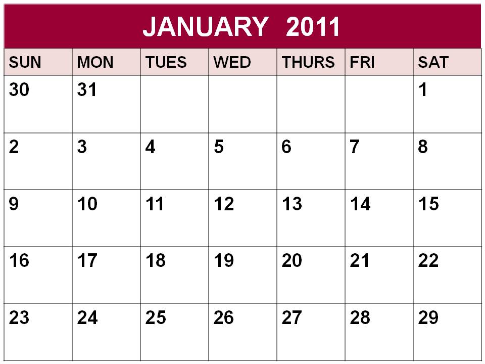 2011 Calendar Printable Template