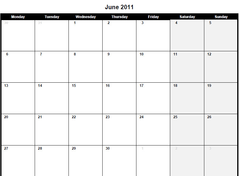 2011 Calendar Printable Template