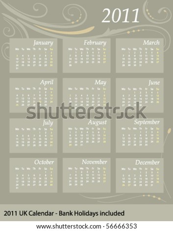 2011 Calendar With Bank Holidays