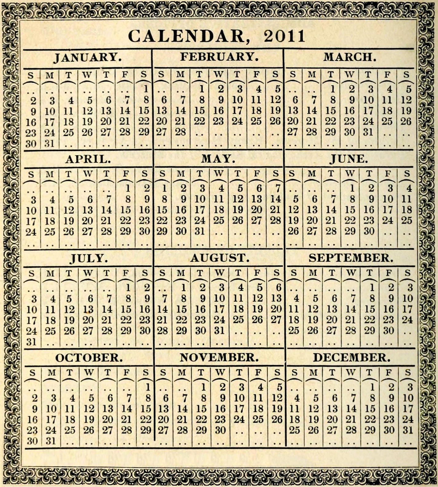 2011 Calendar With Holidays Canada