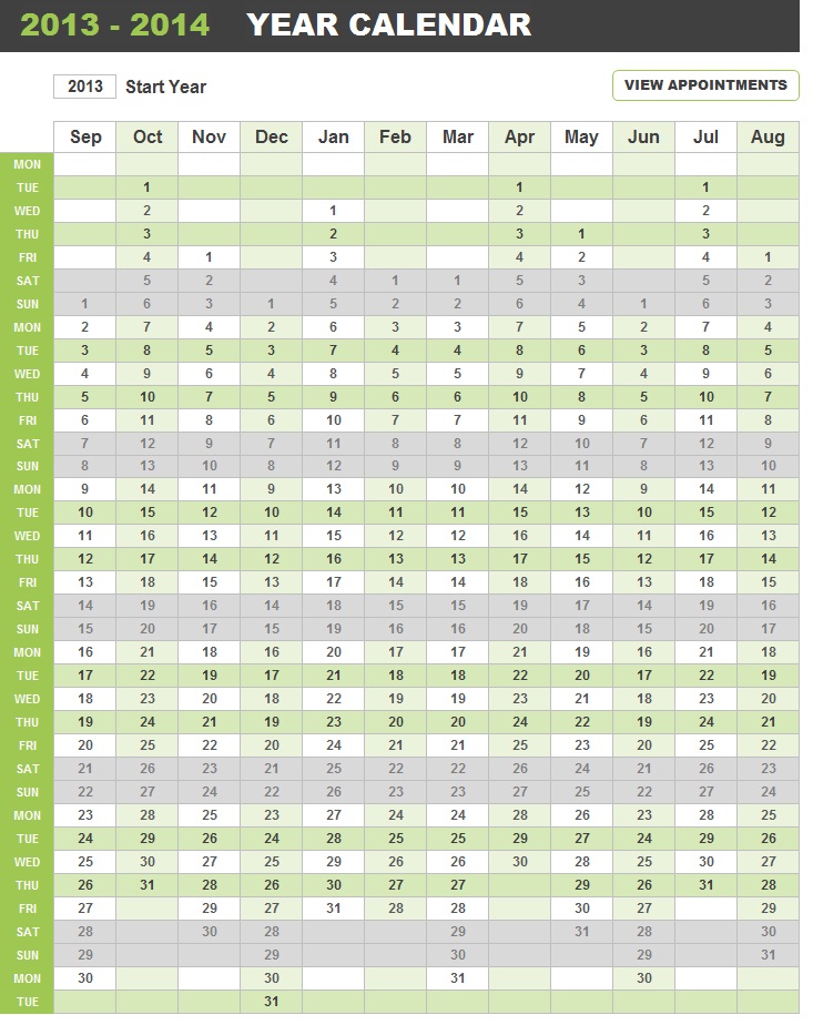 52 Week Calendar 2013 Excel