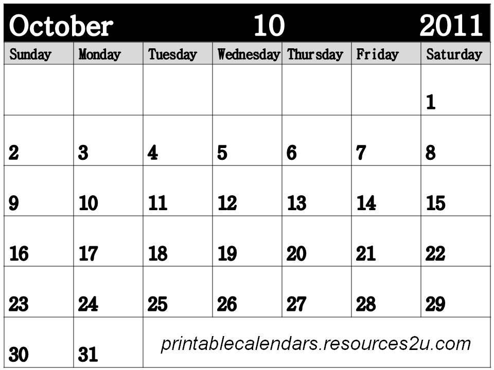 Blank October 2011 Calendar Printable