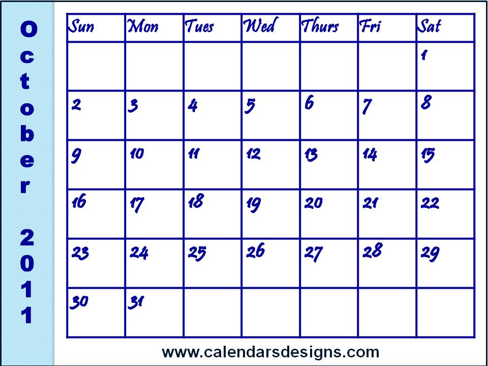 Blank October 2011 Calendar Printable