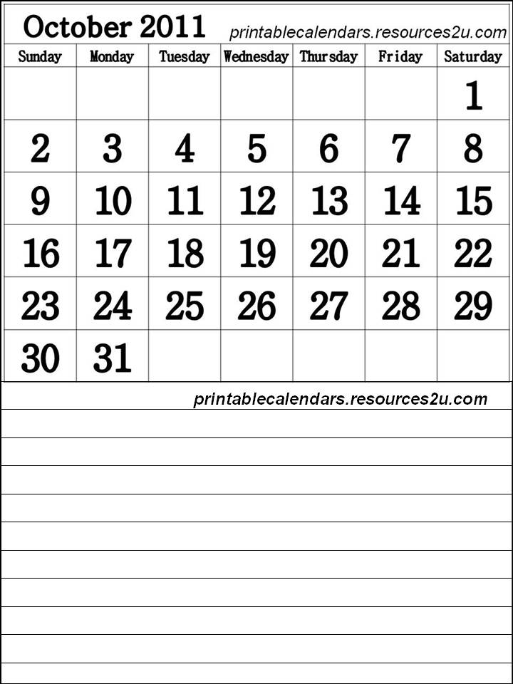 Blank October 2011 Calendar Printable