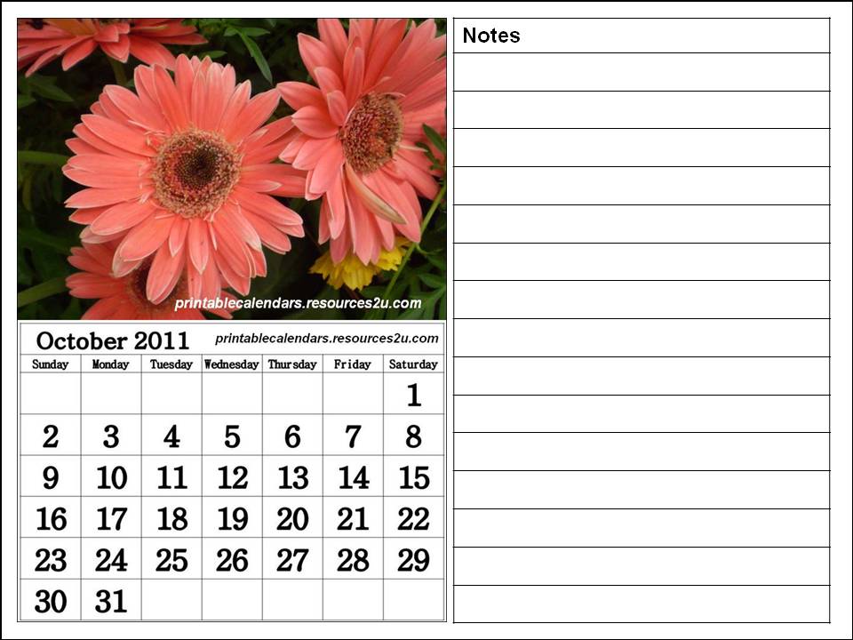 Blank October 2011 Calendar Printable