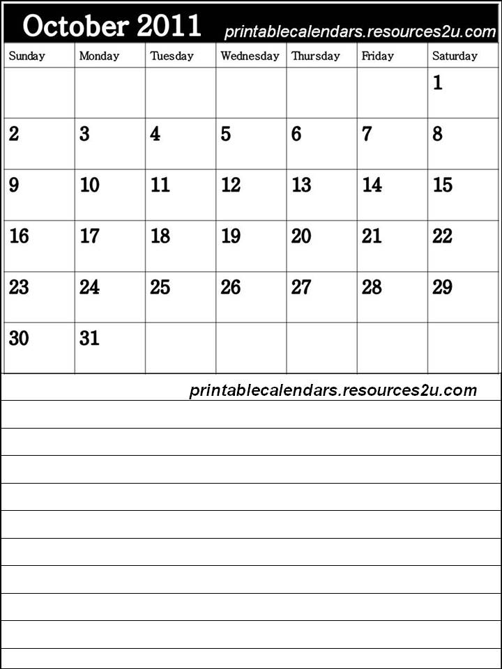 Blank October 2011 Calendar Printable