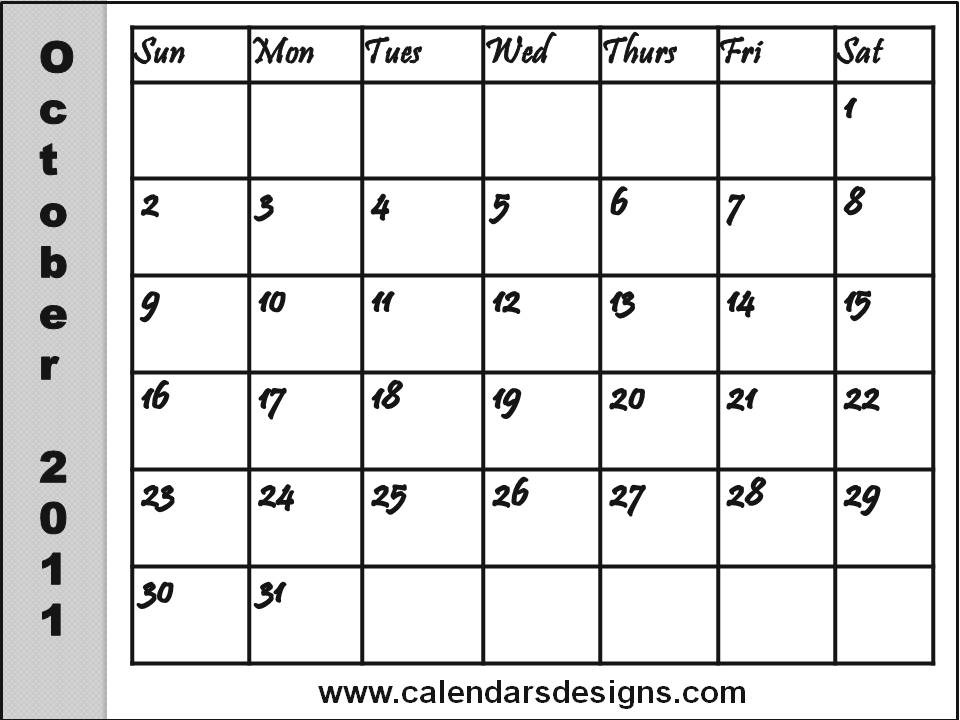 Blank October 2011 Calendar Printable