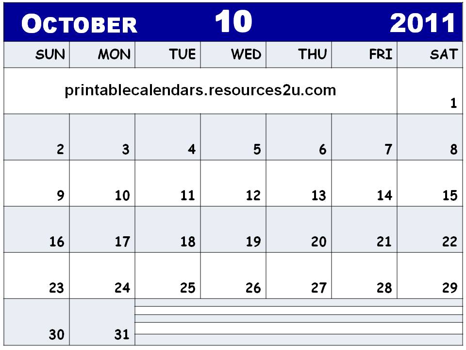 Blank October 2011 Calendar Printable