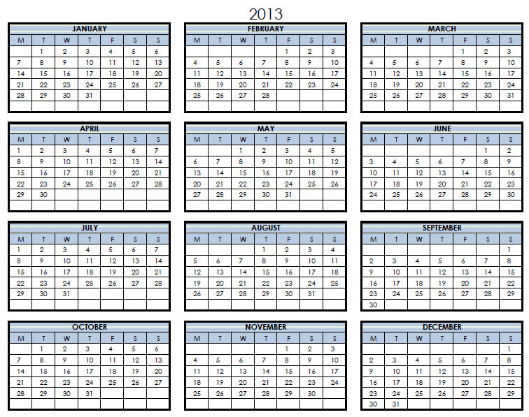 Calendar 2013 Excel Template