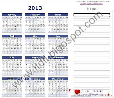 Calendar 2013 Excel Template