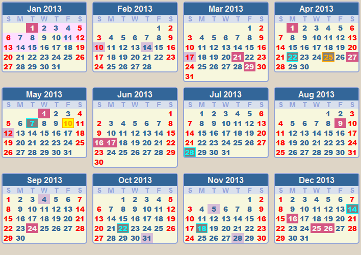 Calendar 2013 Malaysia Public Holiday