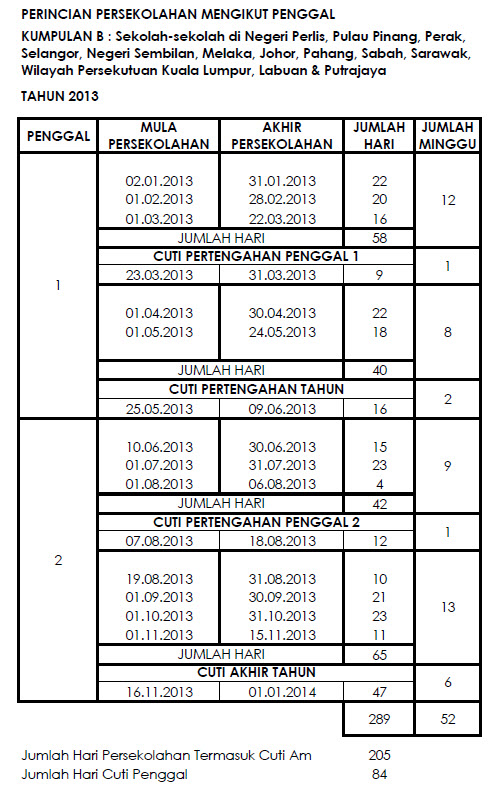 Calendar 2013 Malaysia With School Holidays