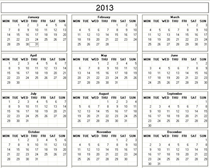 Calendar 2013 Printable