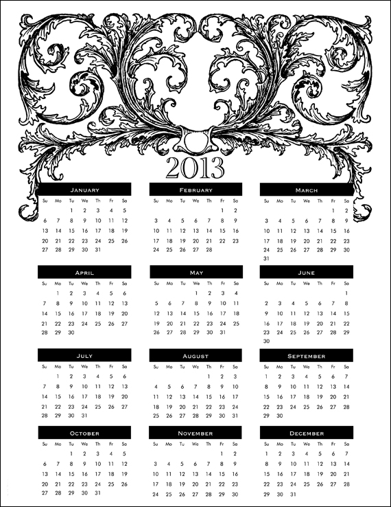 Calendar 2013 Printable Free