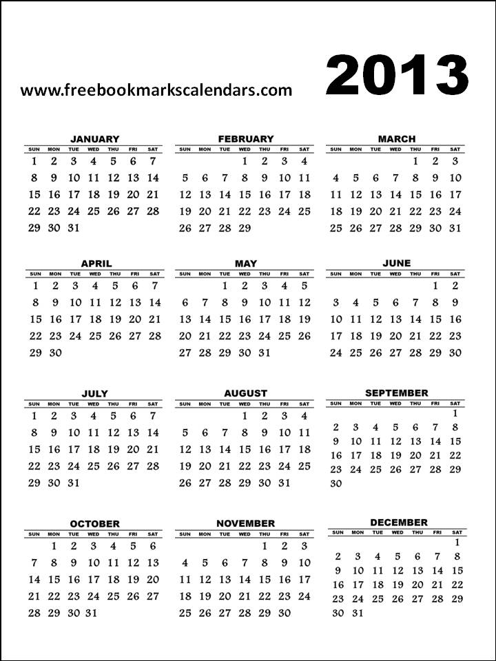 Calendar 2013 Printable Landscape