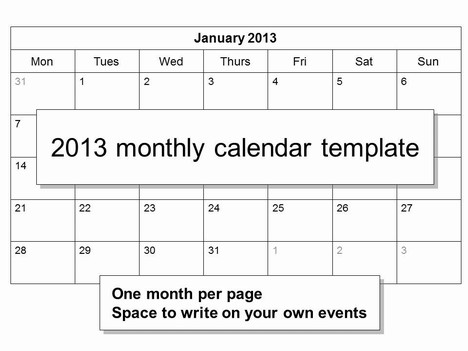 Calendar 2013 Printable Monthly