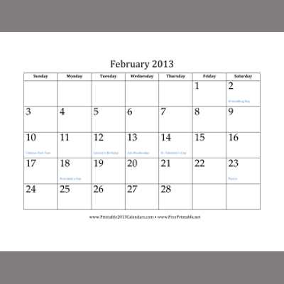 Calendar 2013 Printable Monthly