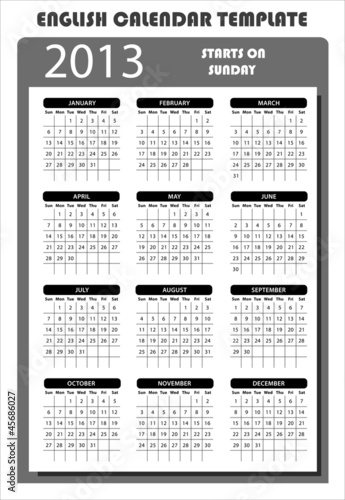 Calendar 2013 Template Uk