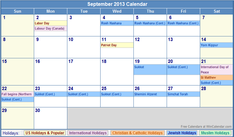 Calendar 2013 With Holidays