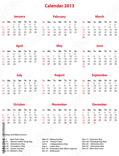 Calendar 2013 With Holidays