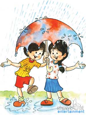 Children Playing In Rain