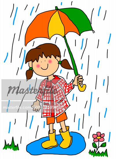 Children Playing In Rain Cartoon