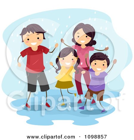 Children Playing In Rain Clipart