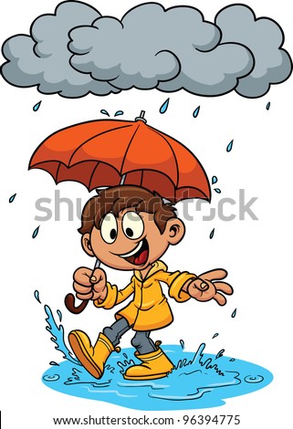 Children Playing In Rain Clipart