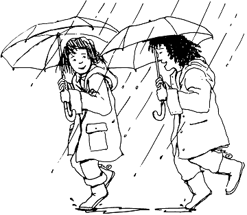 Children Playing In Rain Clipart