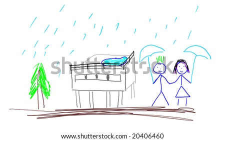 Children Playing In Rain Drawing