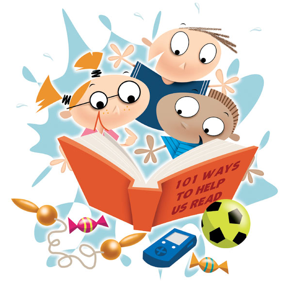 Children Reading Books Clip Art