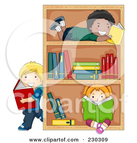 Children Reading Books Together Clip Art