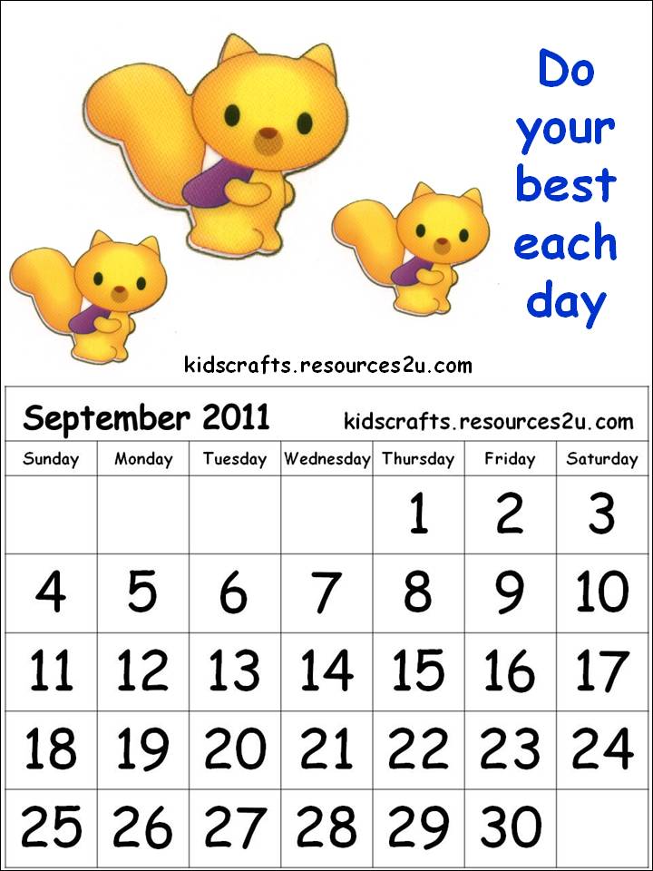 Cute September Calendar 2012 Printable