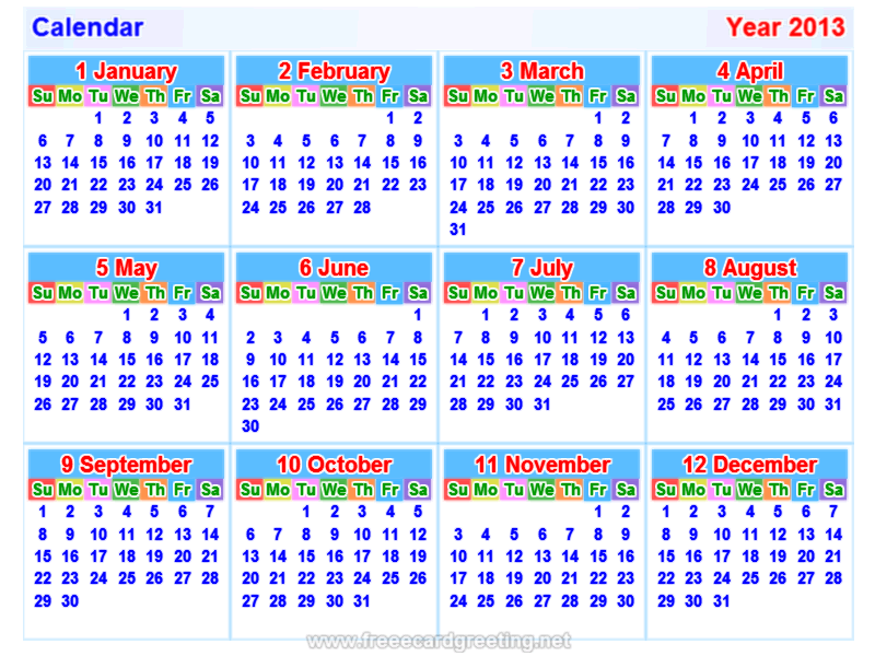 Free Printable Calendar 2013 Uk