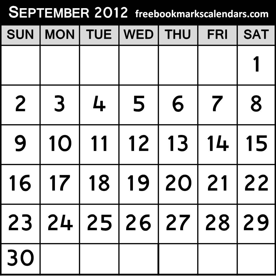 Free September Calendar Template 2012