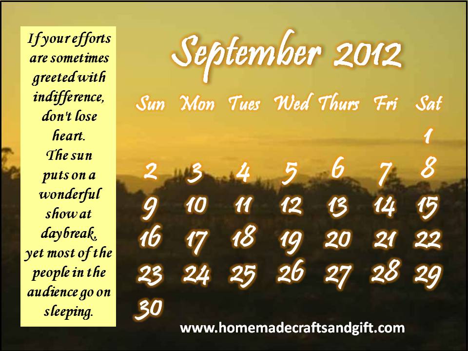 Free September Calendar Template 2012