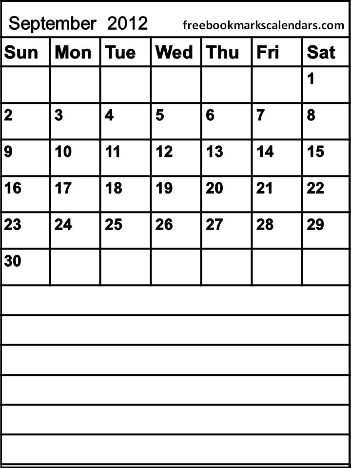 Free September Calendar Template 2012