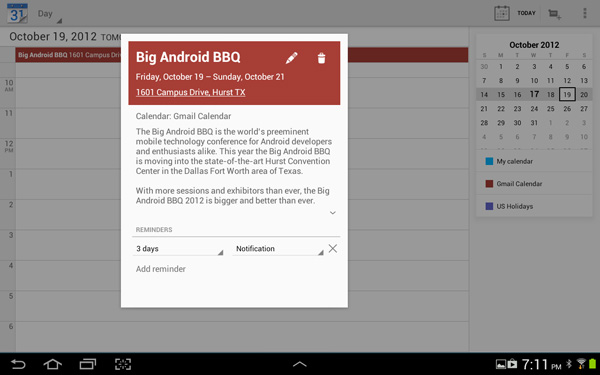 Google Calendar App Android 2012