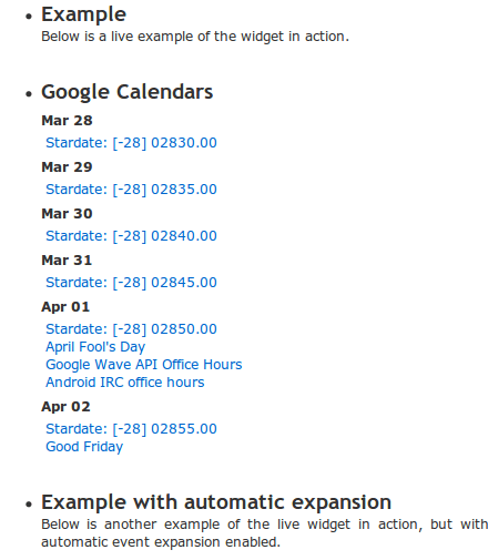 Google Calendar Widget