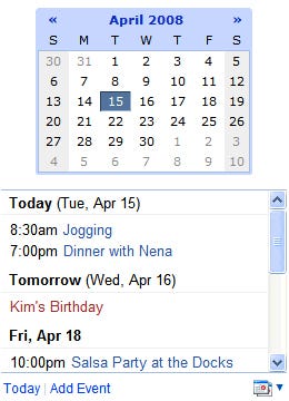 Google Calendar Widget Windows Xp