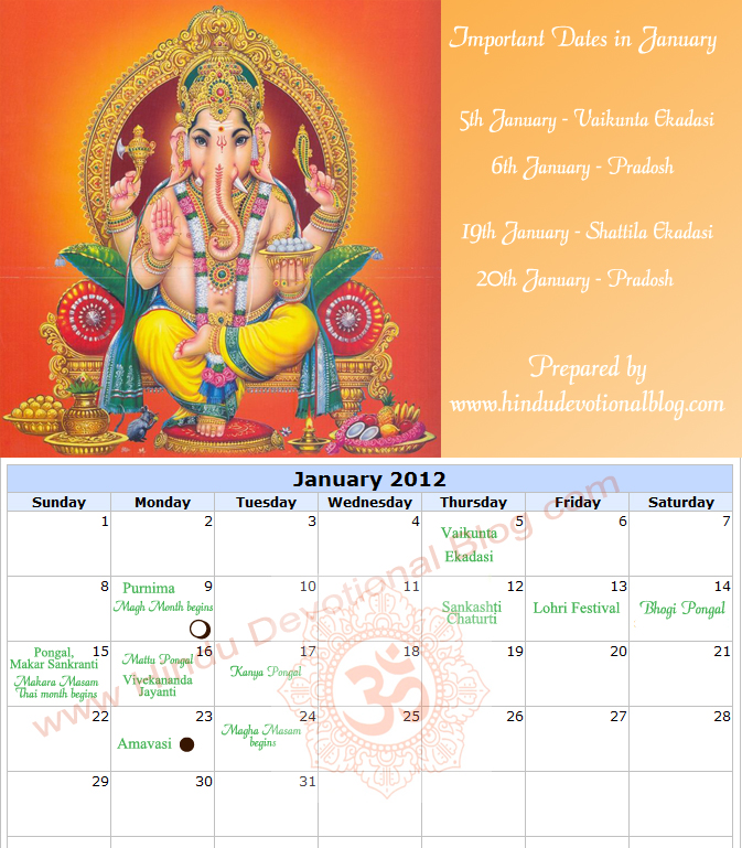 Hinduism Calendar 2012