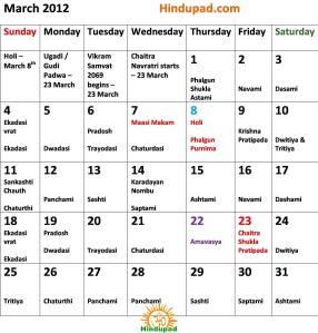 Hinduism Calendar 2012